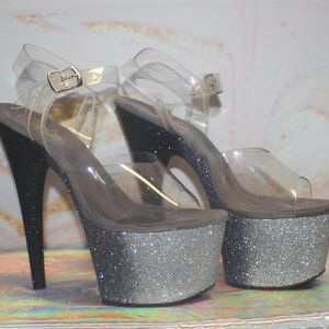 GRAY /BLACK GLITTER PLEASER HEELS